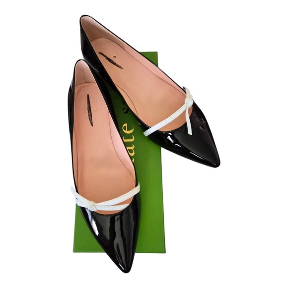 kate spade new york Shoes - Kate Spade Delilah Patent Leather Flats Black‎ White Pointed Toe Size 9 New